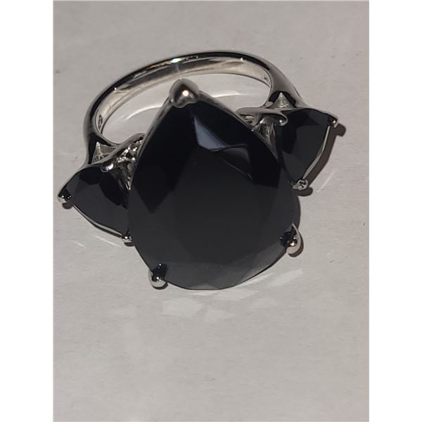 Platinum over Sterling Silver Thai Black Ring A