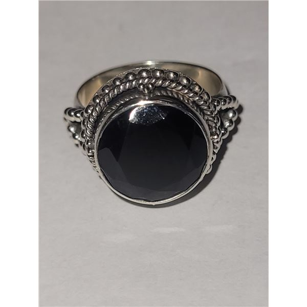 Sterling Silver Bali Black Spinel Ring A