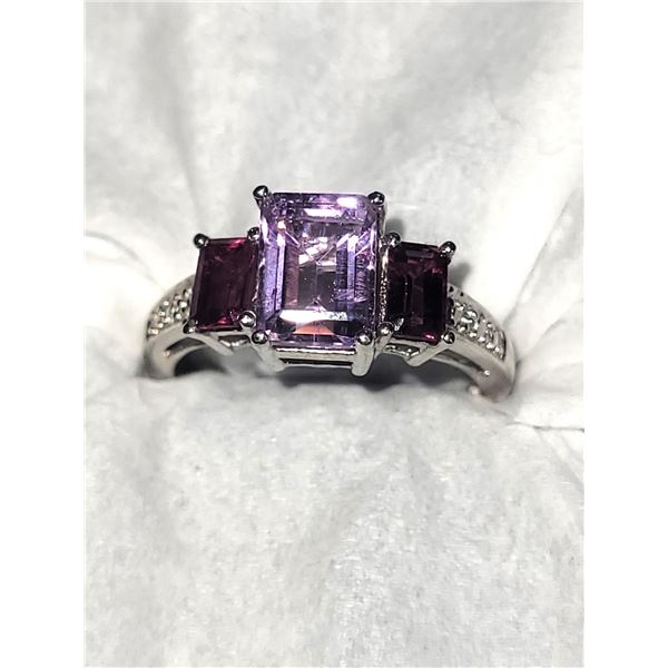Platinum over Sterling Silver Amethyst Ring A