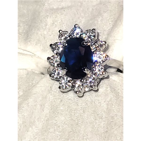 Sterling Silver Blue & White Ring A