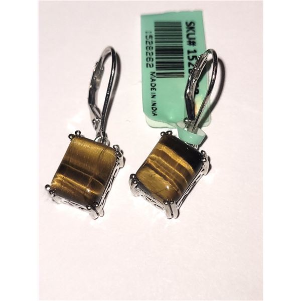 Tiger Eye Platinum over Sterling Silver Earrings A