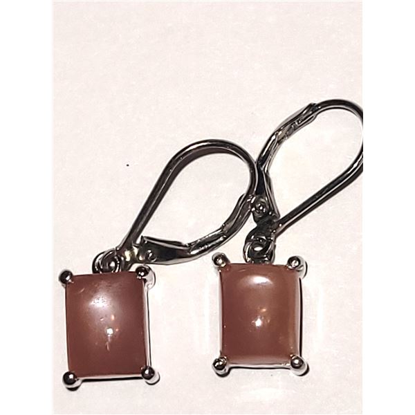 Orange Moon Stone Platinum over Sterling Silver Earrings A