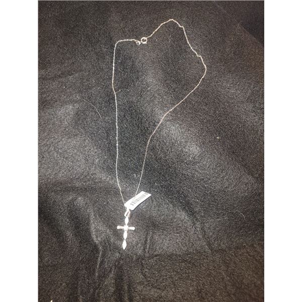 Sterling Silver Sim Diam0nd Cross Necklace A