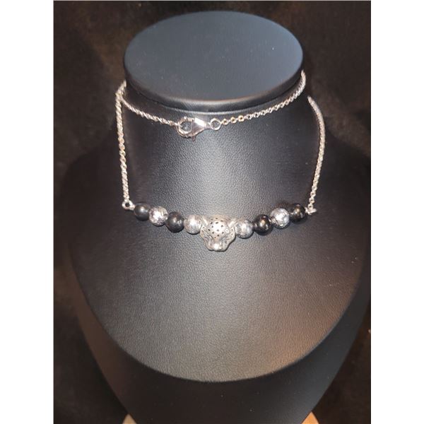 Meteorite & Shuganite Leopard Necklace in Sterling Silver A