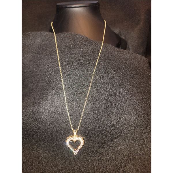 Sim Diamond Heart Necklace 14K Yellow Gold over Sterling Silver A