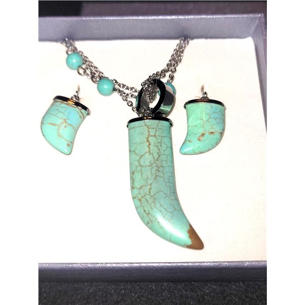 Austrian Blue Howlite & Crystal Earrings & Necklace Set A