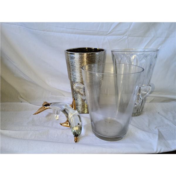 Glass Dolphin and Vases A