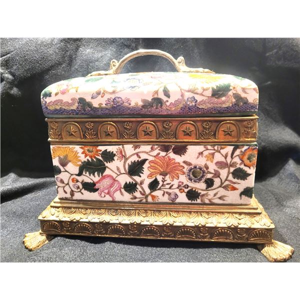 Antique 1896 Porcelain & Brass Trinket Box