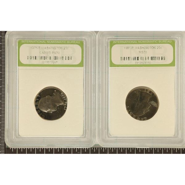 2 SLABBED WASHINGTON QUARTERS: 1976-S PR70 & 1981P