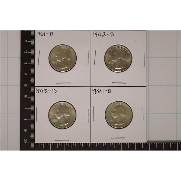 1961-D, 62-D, 63-D & 1964-D WASHIGNTON SILVER
