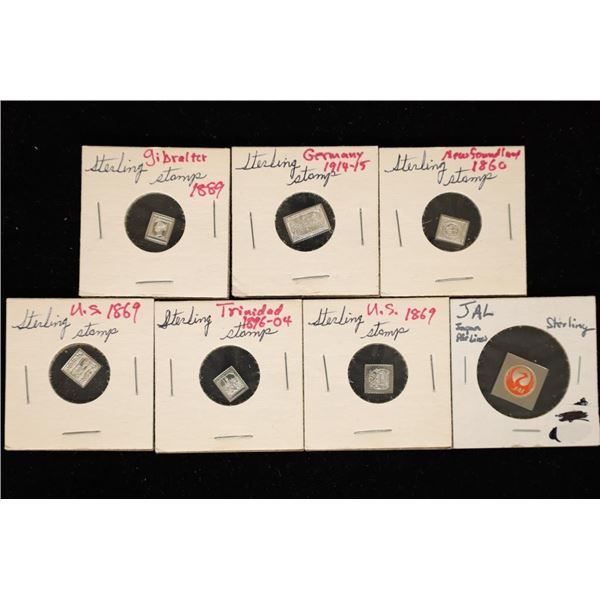 7-STERLING SILVER PROOF MINITURE STAMPS AND 1