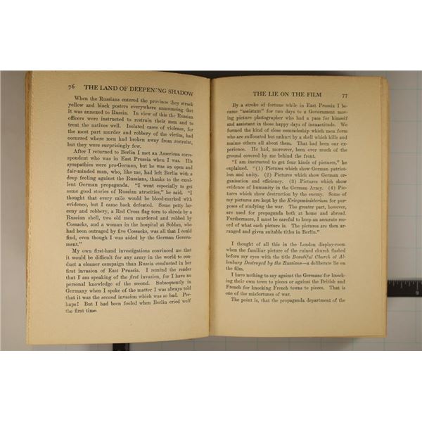 1917 BOOK "THE LAND OF DEEPENING SHADOW" GERMANY