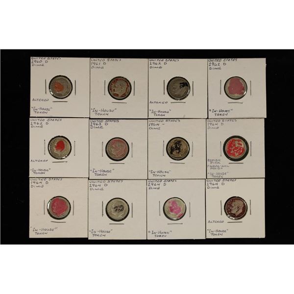 12 SILVER ROOSEVELT DIMES  OLD IN HOUSE TOKENS 