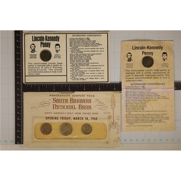 3 COLLECTOR PIECES: 2 LINCOLN KENNEDY PIECES 1972