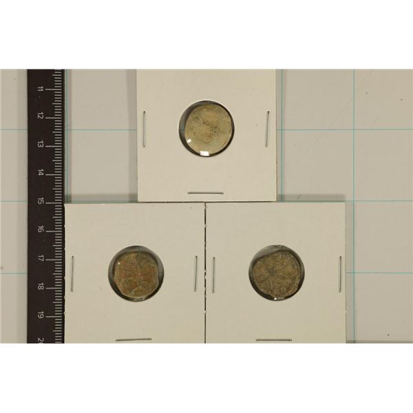3-ANCIENT 2 MEDIEVAL CLAY & LEAD MOLDED COIN SIZED