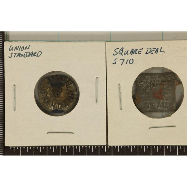 2 VINTAGE METAL TOBACCO TAGS  UNION STANDARD  AND