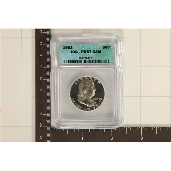 1963 SILVER FRANKLIN HALF DOLLAR ICG PR67 CAM