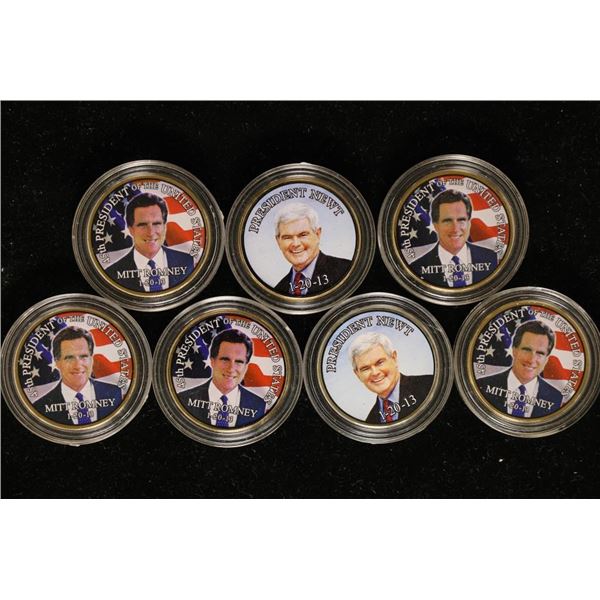 7 PRESIDENTIAL COLORIZED TOKENS.  5-GOLD COLORED