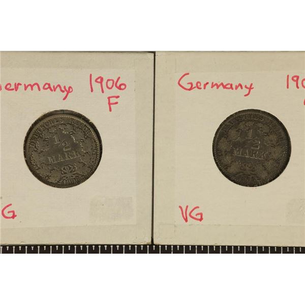 1905-A & 1906-F GERMAN SILVER 1/2 MARK .159 OZ.ASW