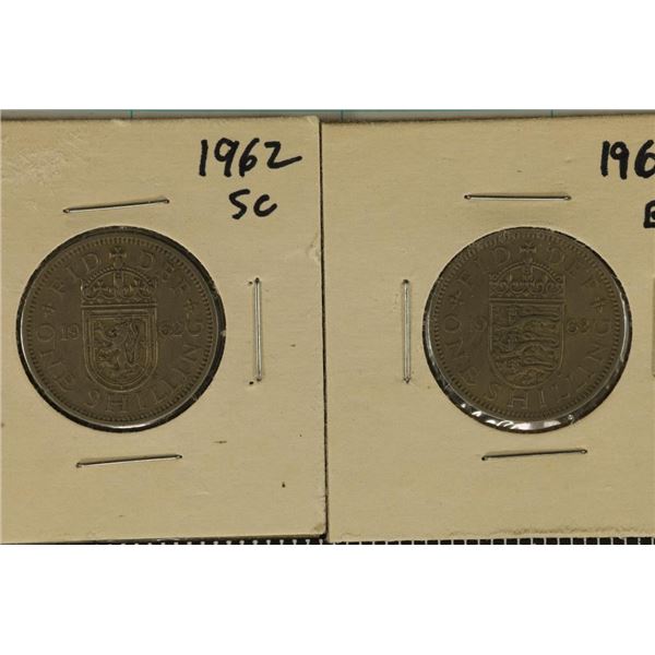 1962 & 1963 GREAT BRITAIN 1 SHILLING COINS. AU