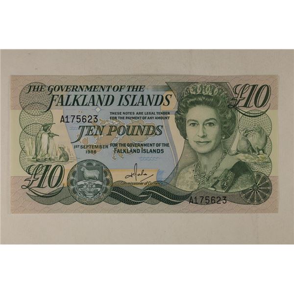 1986 FALKLAND ISLANDS 10 POUND CRISP UNC BILL