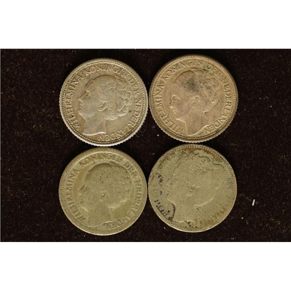 1943, 2-1944 & 1-NO DATE NETHERLANDS SILVER 25