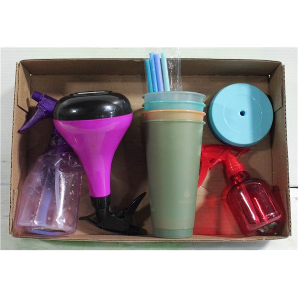 4 NEW DRINKING CUPS WITH LIDS/STAWS PLUS VARIOUS