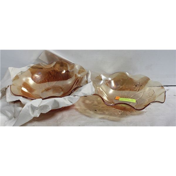 4 LARGE JEANETTE MARIGOLD CARNIVAL GLASS BOWLS