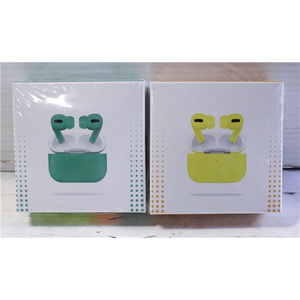 2 NEW PAIRS OF AIRBUDS PRO 1 YELLOW 1 GREEN