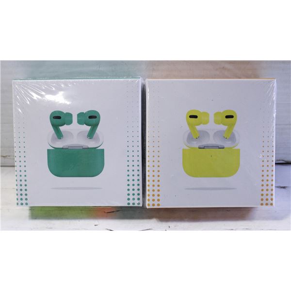 2 NEW PAIRS OF AIRBUDS PRO 1 YELLOW 1 GREEN