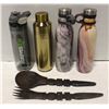 Image 1 : 4 WATERBOTTLES & WOOD AFRICAN SALAD FORK & SPOON