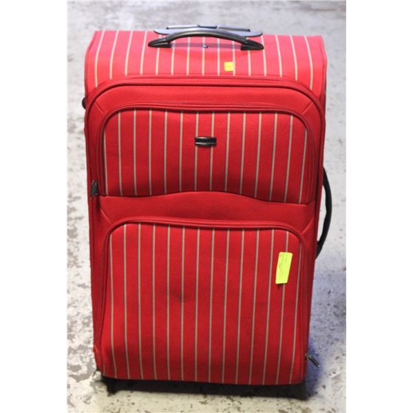 LARGE PIERRE CARDIN RED STRIPED SUITCASE