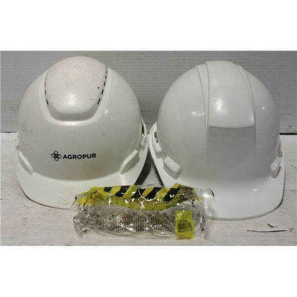 2 HARD HATS WITH NEW SAFETY GLASSES