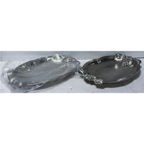 NEW SET OF 2 PEWTER LARGE SERVING PLATES TRAYS