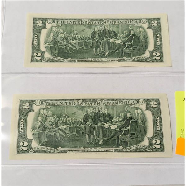 2 CONSECUTIVE US $2 NOTES