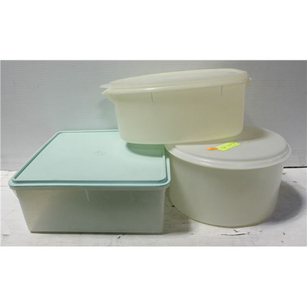THREE PLASTIC CAKE CONTAINERS