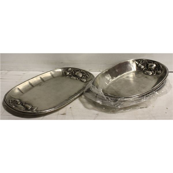 NEW SET OF 3 SERVING WARE PEWTER - 15" x 10"/ 16