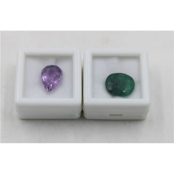 #252- UNHEATED AMETHYST 4.40 CT & EMERALD 5.88 CT