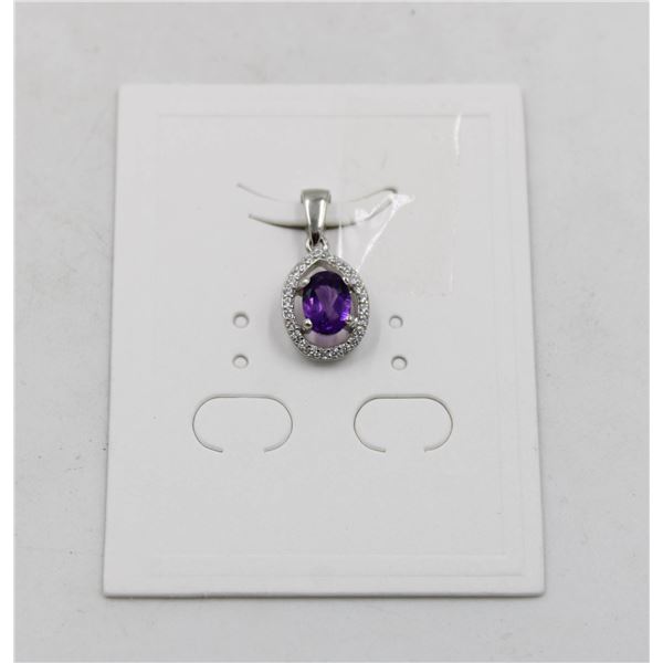 #76-UNHEATED  AMETHYST & CZ GEMSTONE PENDANT
