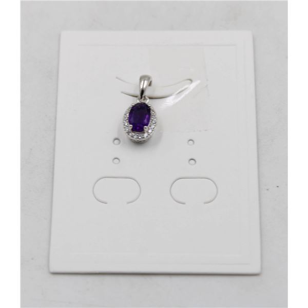 #68-UNHEATED  AMETHYST & CZ GEMSTONE PENDANT