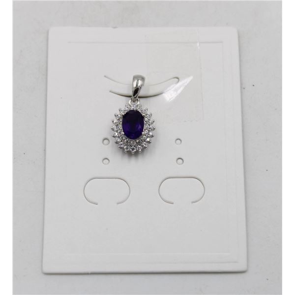 #85-UNHEATED  AMETHYST & CZ GEMSTONE PENDANT
