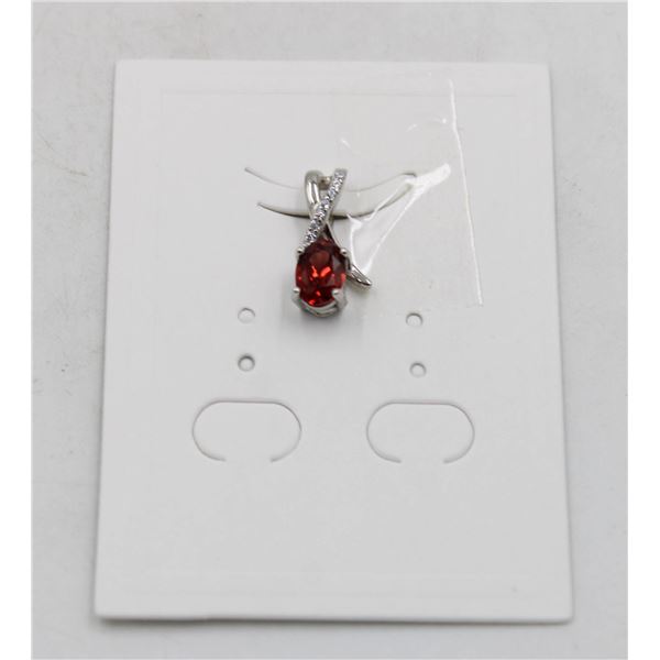 #109-UNHEATED  RED GARNET  & CZ GEMSTONE PENDANT