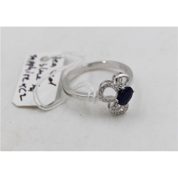 #137-HEATED BLUE SAPPHIRE & CS RING SIZE 8