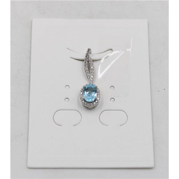 #18-SKY BLUE TOPAZ & CZ GEMSTONE PENDANT