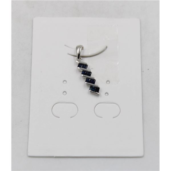 #38-HEATED BLUE SAPPHIRE  & CZ GEMSTONE PENDANT