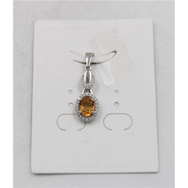 #63-UNHEATED CITRINE  & CZ GEMSTONE PENDANT