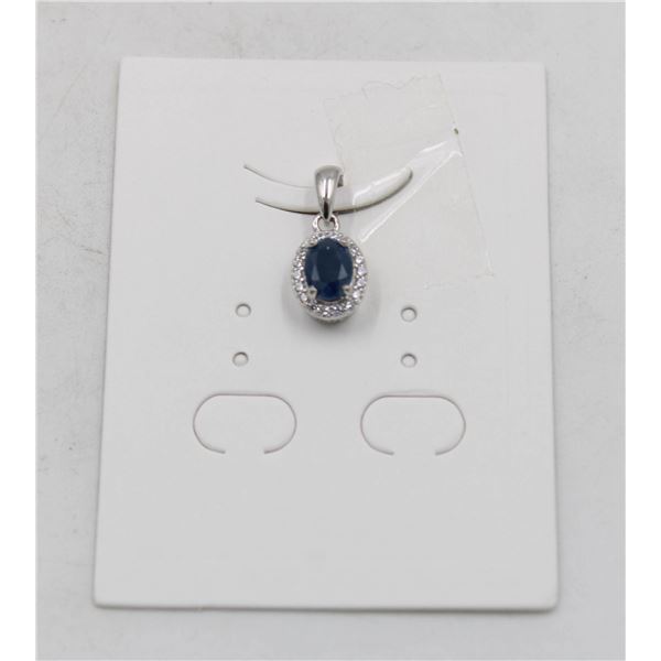 #29-HEATED BLUE SAPPHIRE  & CZ GEMSTONE PENDANT