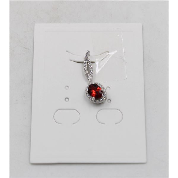 #104-UNHEATED  RED GARNET  & CZ GEMSTONE PENDANT