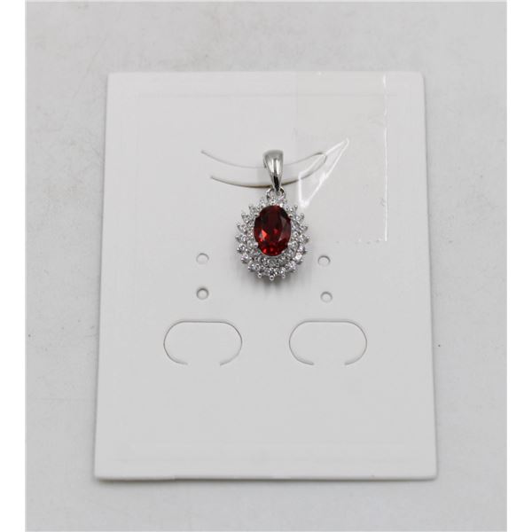 #92-UNHEATED  RED GARNET  & CZ GEMSTONE PENDANT