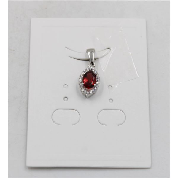 #101-UNHEATED  RED GARNET  & CZ GEMSTONE PENDANT